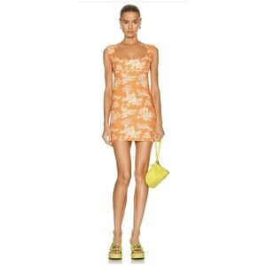 NWT Miaou Vivi Clementine Toile Print Mini Dress Large Orange Designer (A08)